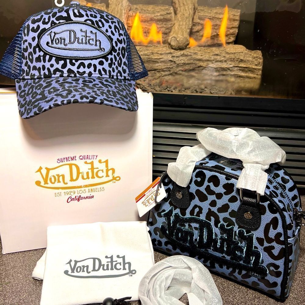 NWT Von Dutch RARE-HTF Blueberry Leopard Bag Snapback Hat w/Box-Dust bag